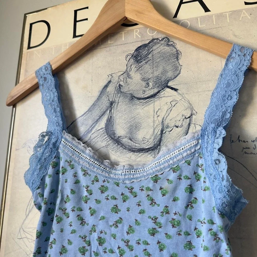 Copper Key Y2K Coquette Blue Floral Lace Cami Tank Top Womens XS/S